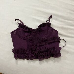 Plum colored corset top with ruffles
